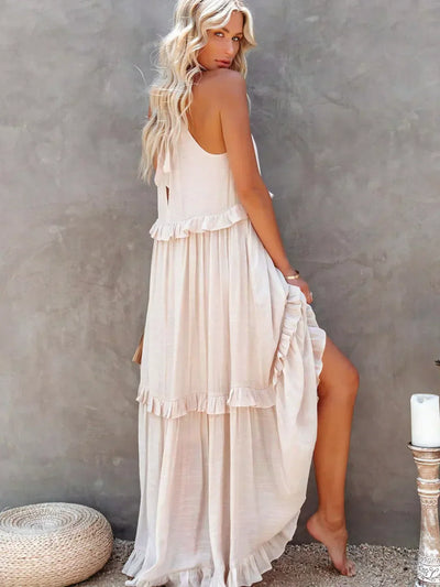 Emilia | Abito Maxi Elegante con Collo All’Americana e Dettagli a Rouches