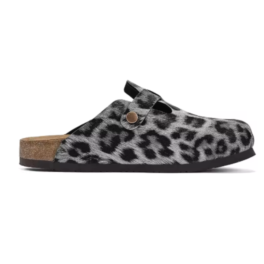 Camilla | Zoccoli Donna in Pelle Leopardata con Fibbia Regolabile