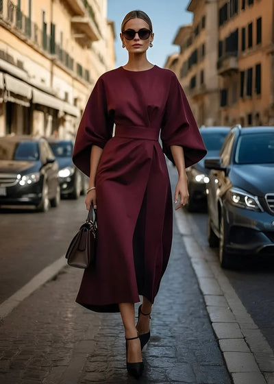 Beatrice | Abito Midi Elegante con Cintura per una Silhouette Perfetta