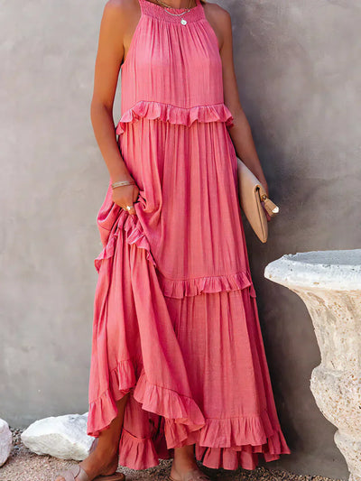 Emilia | Abito Maxi Elegante con Collo All’Americana e Dettagli a Rouches