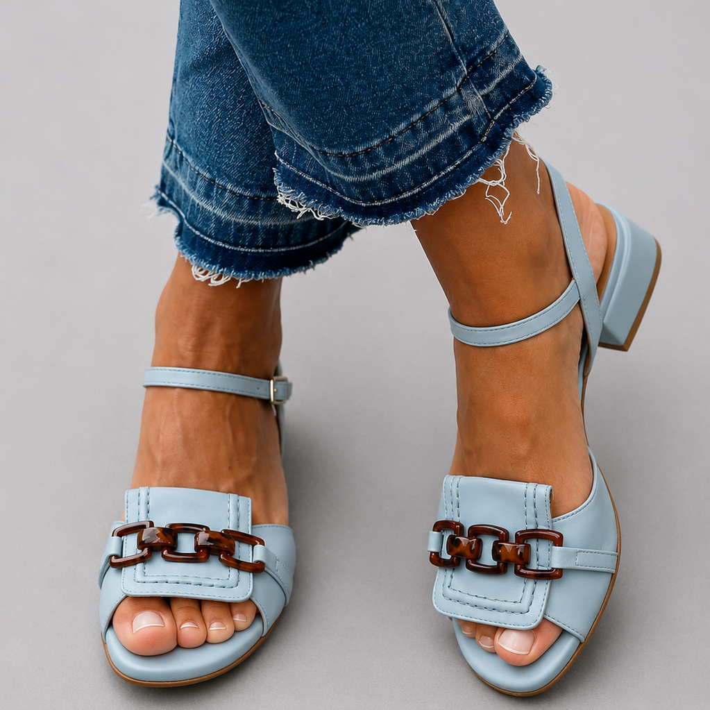 Giulia | Sandali Eleganti con Tacco Azzurro e Dettaglio Raffinato
