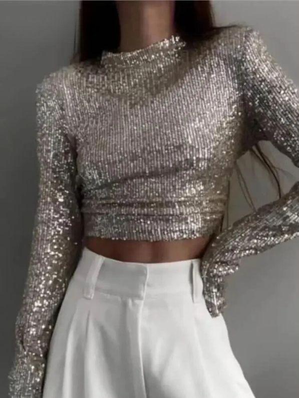 Karolin | Top Corto Elegante A Maniche Lunghe