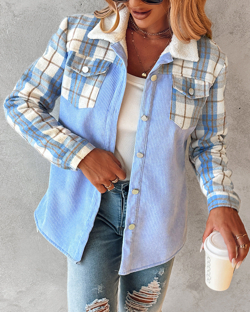 Alessia | Giacca Autunnale A Blocchi Di Colore Con Stampa Fantasia