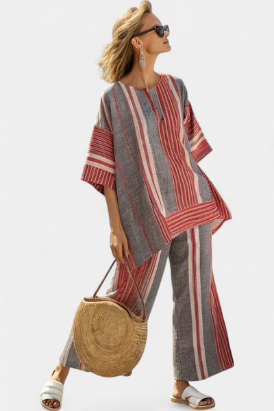 Serena | Completo Oversize A Righe Rosse E Grigie