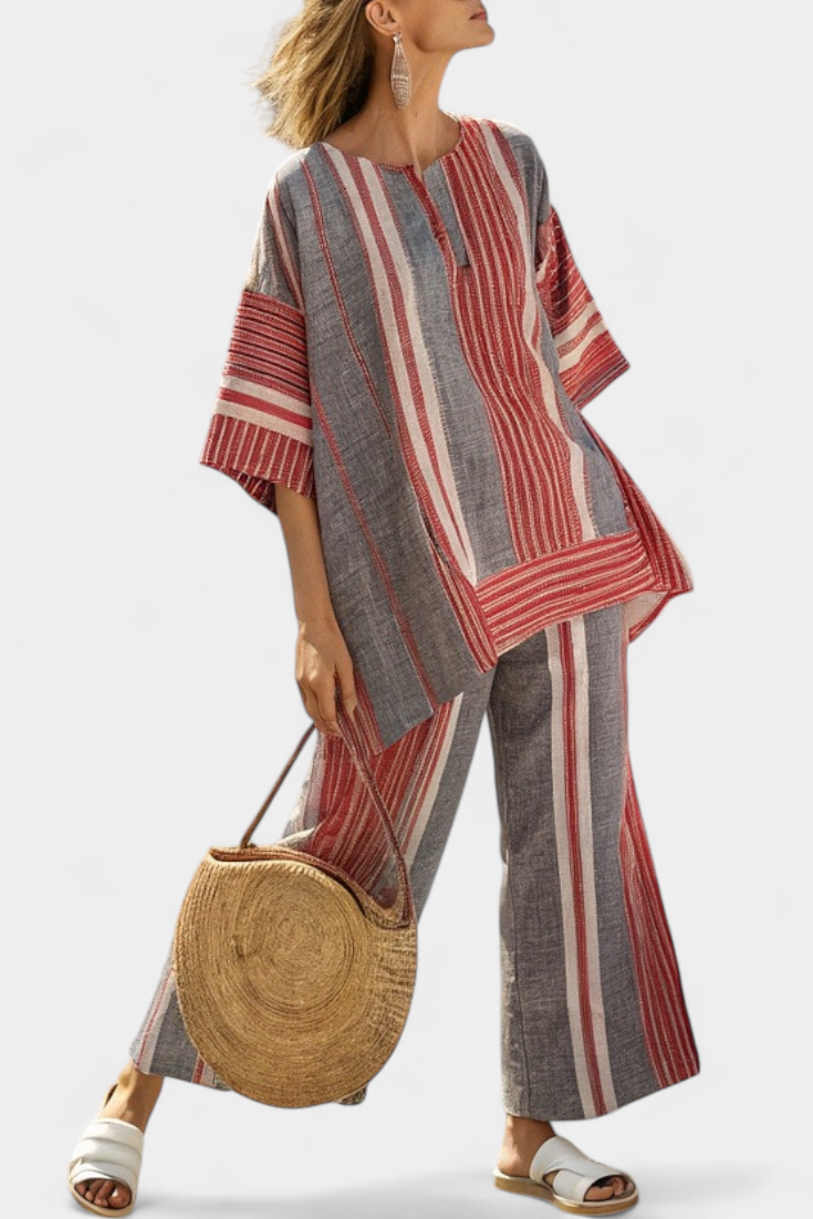 Serena | Completo Oversize A Righe Rosse E Grigie
