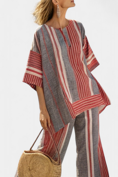 Serena | Completo Oversize A Righe Rosse E Grigie