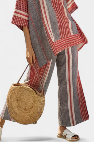 Serena | Completo Oversize A Righe Rosse E Grigie