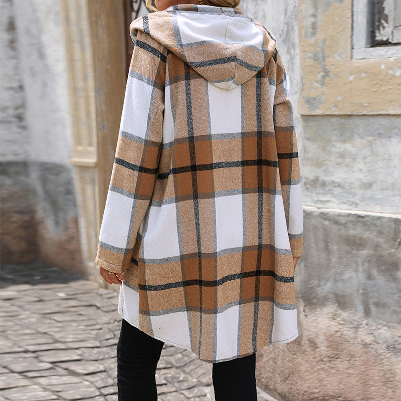 Giulia | Cappotto Autunnale a Quadri con Cappuccio Oversize