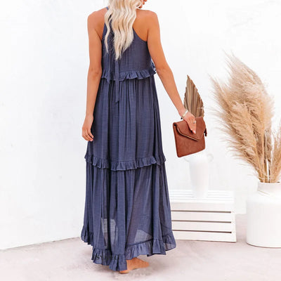 Emilia | Abito Maxi Elegante con Collo All’Americana e Dettagli a Rouches