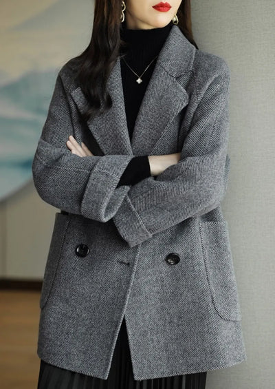 Elena | Cappotto Doppiopetto Autunnale con Colletto a Rever e Tasche Oversize