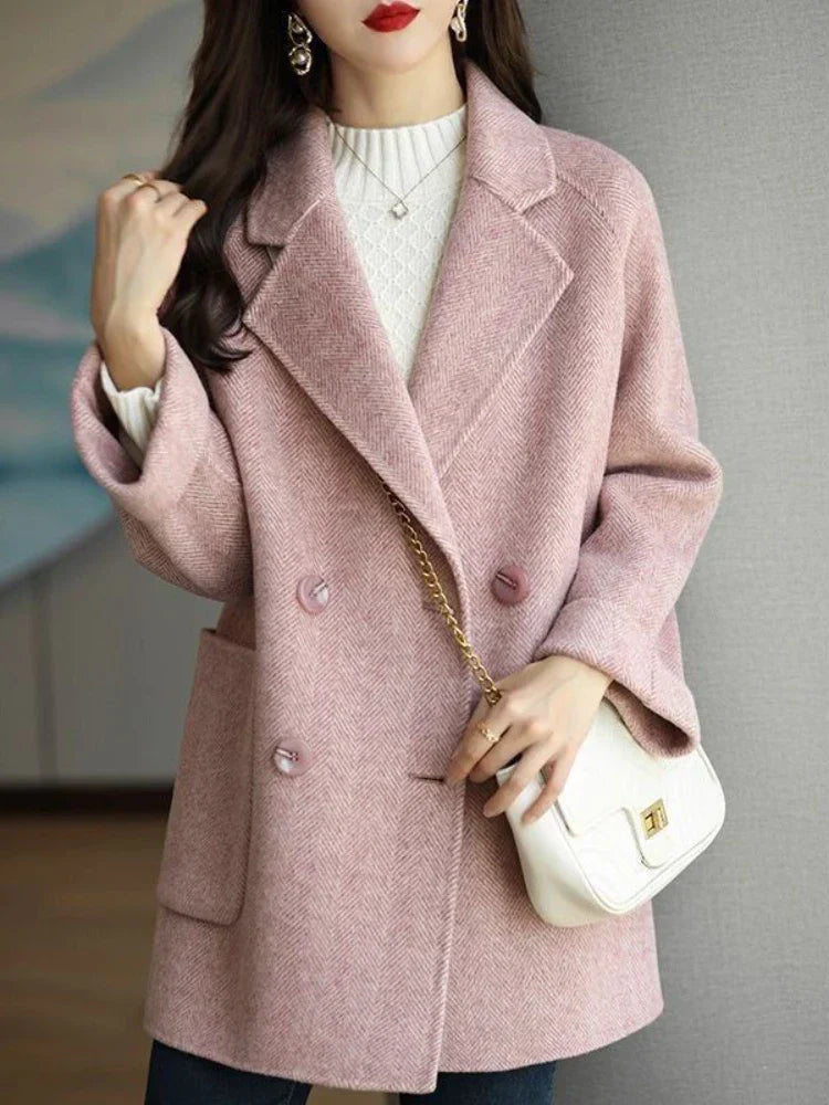 Elena | Cappotto Doppiopetto Autunnale con Colletto a Rever e Tasche Oversize