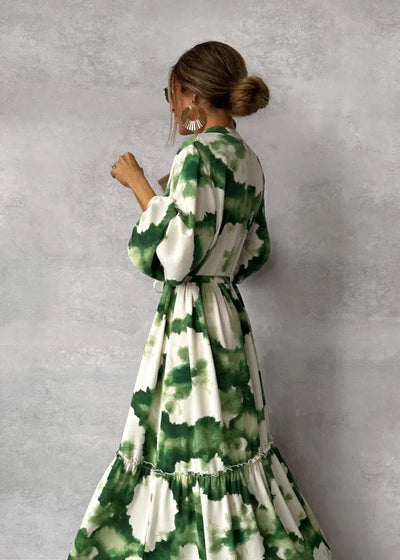 Elna | Abito Lungo Verde Con Maniche Lunghe E Scollo A V
