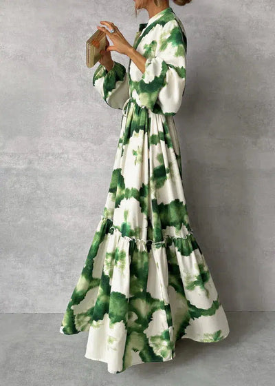 Elna | Abito Lungo Verde Con Maniche Lunghe E Scollo A V