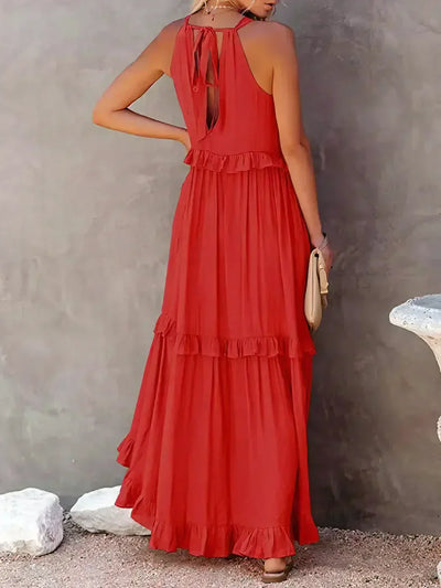 Emilia | Abito Maxi Elegante con Collo All’Americana e Dettagli a Rouches