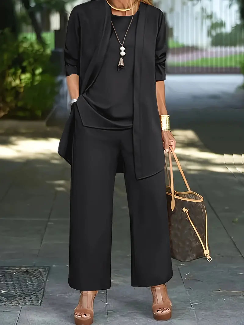 Lucy | Set Elegante 3 Pezzi con Cardigan, Top e Pantaloni per Uno Stile Completo
