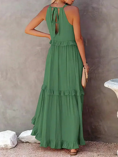 Emilia | Abito Maxi Elegante con Collo All’Americana e Dettagli a Rouches