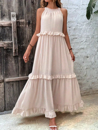 Emilia | Abito Maxi Elegante con Collo All’Americana e Dettagli a Rouches