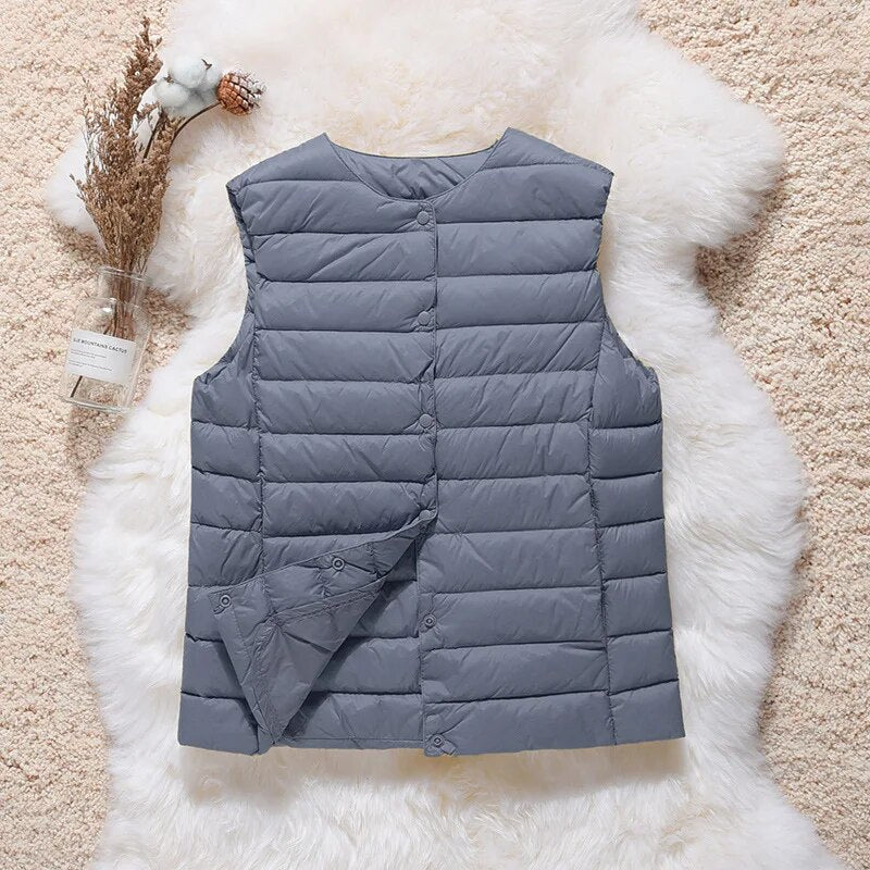 Artic - Gilet in cotone plissettato con piume d'anatra bianche