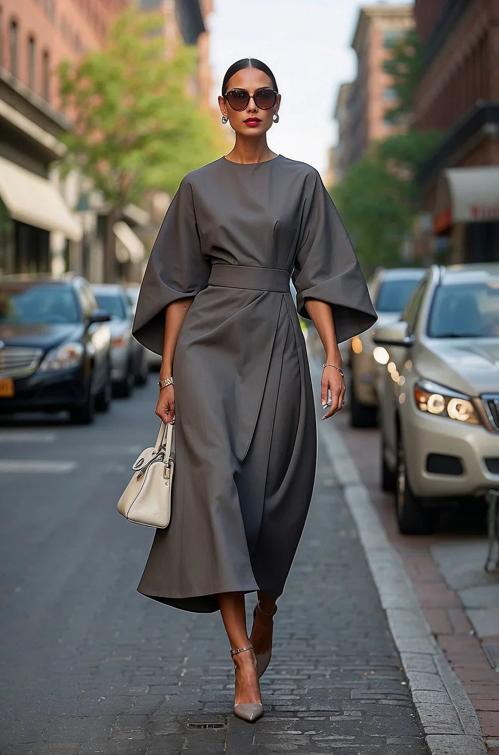 Beatrice | Abito Midi Elegante con Cintura per una Silhouette Perfetta