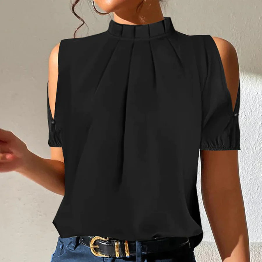 Lola - Black pleated top with open sleeves