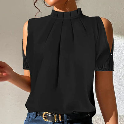 Lola - Black pleated top with open sleeves