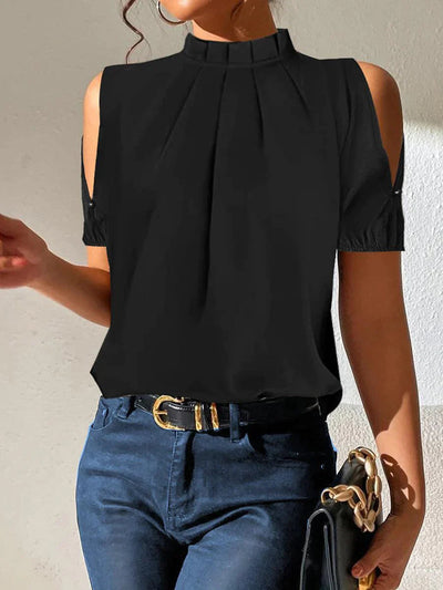Lola - Black pleated top with open sleeves